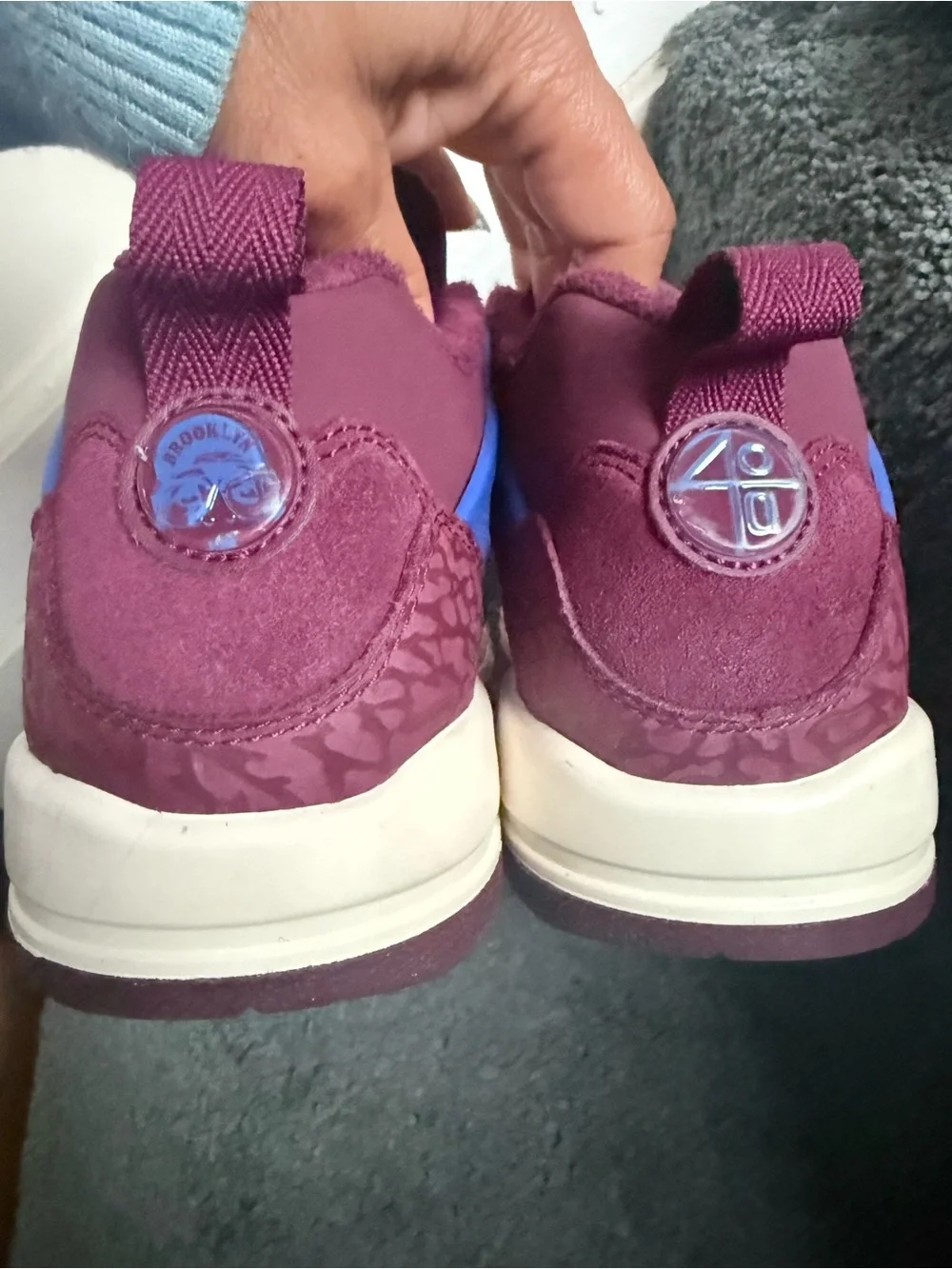 Jordan Kids Burgundy High-Top Sneakers with Blue Accent